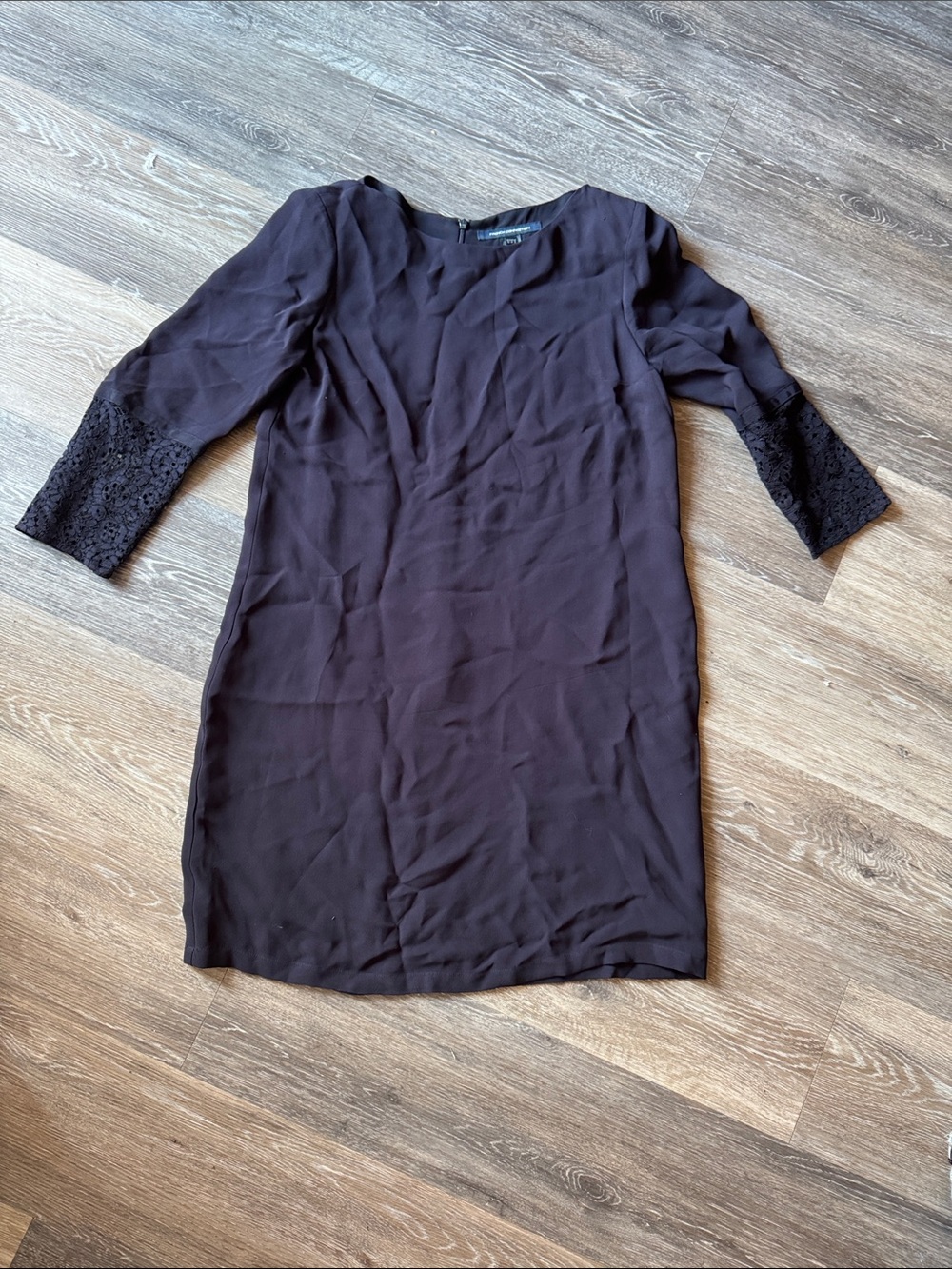 French Connection Navy Blue Lace-Sleeve Shift Dress business work 8